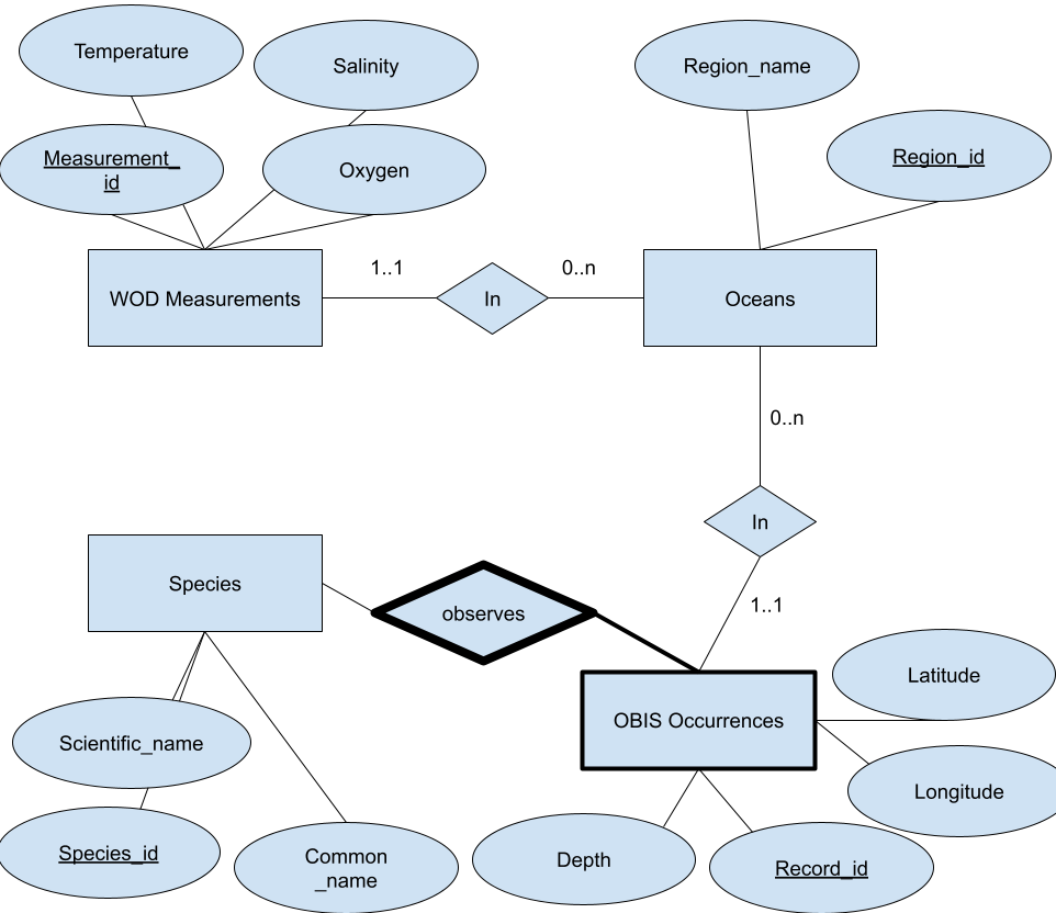 Entity-relationship diagram for the ocean dataset